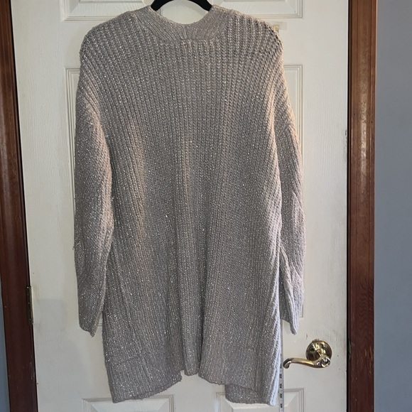 NWT-Birch NY-M-tan metallic-open front,knit, sequence, pattern, cardigan sweater - Picture 2 of 12